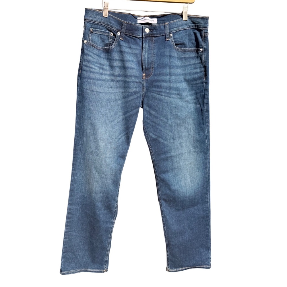 Calvin Klein Jeans Mens 36x32 Blue Medium Wash Straight Leg Stretch Denim Pants